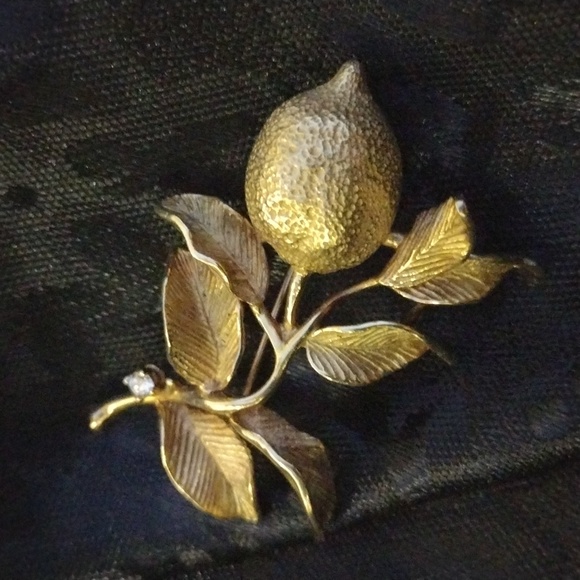 Large Solid 18K Gold Diamond Brooch Pin Signed VINTAGE - Picture 1 of 12